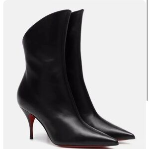 Christian Louboutin Boots Clare Zip 80 Heeled Ankle Booties Black Leather EU 40